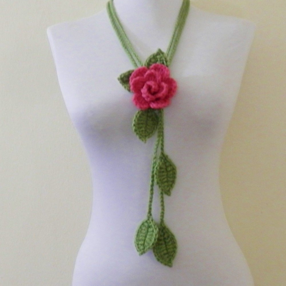 Unique New Handmade Boho Floral Scarf Necklace - Picture 2 of 4